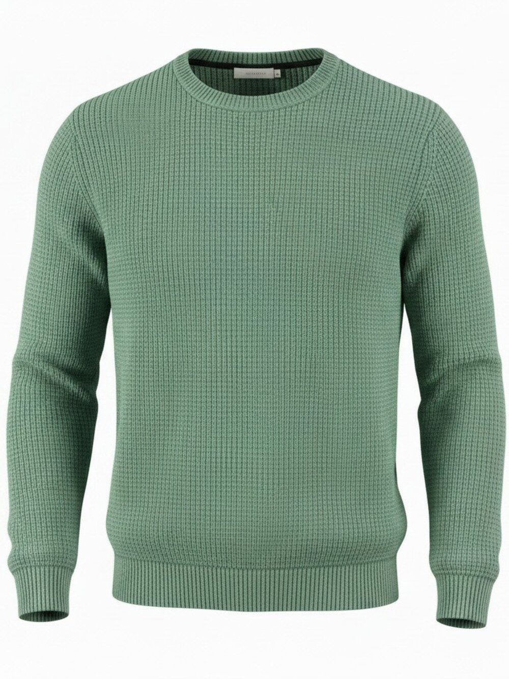 LL Bean Waffle Knit Crewneck Sweater Cotton Ribbed Cuffs Green Small